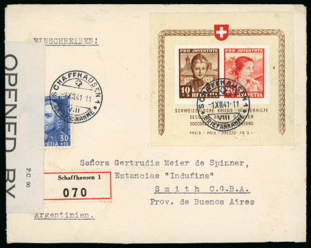 Stamp of Switzerland / Schweiz » Pro Juventute 1941, Winterhilfeblock, auf eingeschriebenem Ersttagsbrief