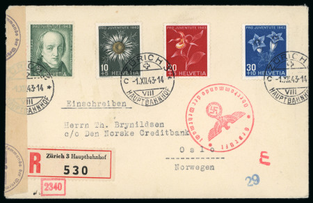 Stamp of Switzerland / Schweiz » Pro Juventute 1943, komplette Serie auf eingeschriebenem Ersttagsbrief