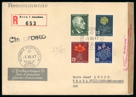 Stamp of Switzerland / Schweiz » Pro Juventute 1947, komplette Serie auf eingeschriebenem Ersttagsbrief
