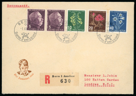Stamp of Switzerland / Schweiz » Pro Juventute 1948, komplette Serie, auf eingeschriebenem Ersttagsbrief
