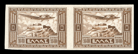 Stamp of Greece » Airmails Greece 1933 Airplane over Akropolis 50Dr mint imperforate pair