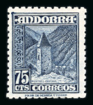 Stamp of Andorra (Spanish Post) 1948, timbre spécimen du 75cts bleu oratoire de Meritxell