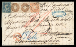 Saxony - Sachsen, 1864, 2-issues mixed fkg  on cover to Dutch Indies via Trieste and Alexandria