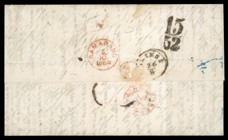 Saxony - Sachsen, 1864, 2-issues mixed fkg  on cover to Dutch Indies via Trieste and Alexandria