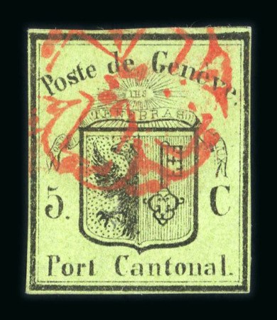 Stamp of Switzerland / Schweiz » Kantonalmarken » Genf 1845, kleiner Adler, farbintensives, allseits grünrandiges Prachtstück