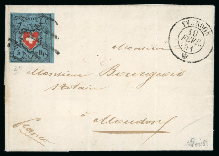Stamp of Switzerland / Schweiz » Rayonmarken » Rayon I, dunkelblau ohne Kreuzeinfassung 1851, Rayon I dunkelblau ohne Kreuzeinfassung, 5-linige Raute von Yverdon 