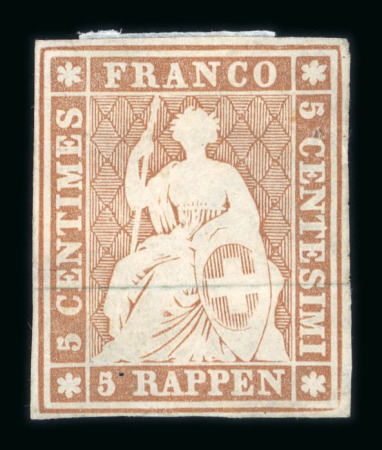 Stamp of Switzerland / Schweiz » Sitzende Helvetia Ungezähnt » Münchner Druck, 3. Auflage ** 1854, 5 Rp. braun, 3. Münchner Druckperiode