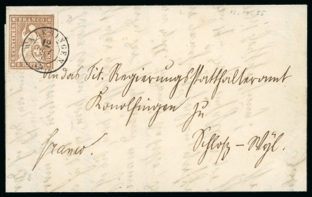 Stamp of Switzerland / Schweiz » Sitzende Helvetia Ungezähnt » 1856-57 Berner Druck (II) 1855, 5 Rp. braun, 2. Berner Druckperiode, auf Faltbrief
