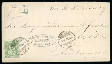Stamp of Switzerland / Schweiz » Sitzende Helvetia Gezaehnt » Destinationen 25 Rp. bläulichgrün auf Brief nach Finnland