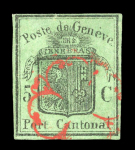 Stamp of Switzerland / Schweiz » Kantonalmarken » Genf 1848, grosser Adler dunkelgrün, allseits gleichmässig breitrandig