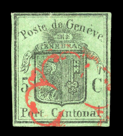 Stamp of Switzerland / Schweiz » Kantonalmarken » Genf 1848, grosser Adler dunkelgrün, allseits gleichmässig breitrandig