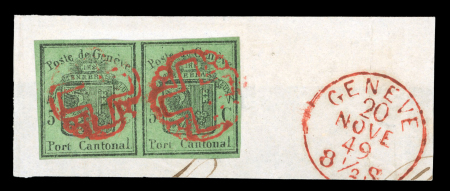 Stamp of Switzerland / Schweiz » Kantonalmarken » Genf 1849, grosser Adler dunkelgrün im waagerechten Paar