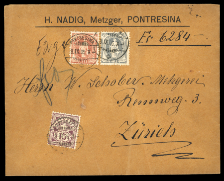 Stamp of Switzerland / Schweiz » Stehende Helvetia 1905, Stehende Helvetia 30 Rp. und 40 Rp., zusammen mit Ziffern 15 Rp. auf Wertbrief