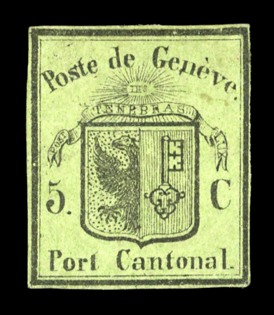 Stamp of Switzerland / Schweiz » Kantonalmarken » Genf 1845, kleiner Adler, farbintensives, allseits grünrandiges