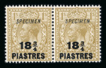 Stamp of British Levant  British Levant 18 3/4pi on 1s pair overprinted specimen