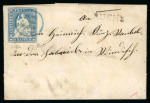 Stamp of Switzerland / Schweiz » Sitzende Helvetia Ungezähnt » Münchner Druck, 1. Auflage 1855, 10 Rp. blau, 1. Münchner Druckperiode, auf Faltbrief