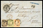 Stamp of Switzerland / Schweiz » Sitzende Helvetia Ungezähnt » 1856-57 Berner Druck (II) 1859, 1 Fr. grau mit mit 40 Rp. grün und 20 Rp. orange, Dreifarbenfrankatur