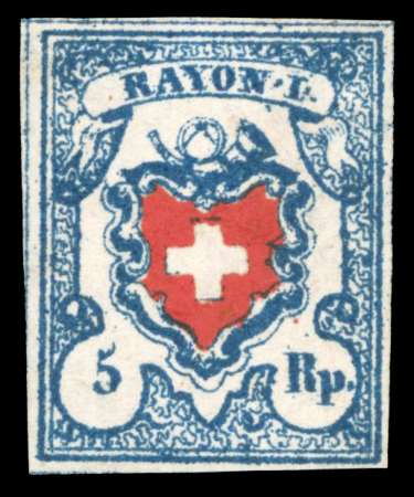 Stamp of Switzerland / Schweiz » Rayonmarken » Rayon I, hellblau, ohne KE (STEIN B2) 1851, Rayon I hellblau Type 10 des Steins B2-RU, ungestempelt