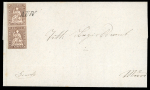Stamp of Switzerland / Schweiz » Sitzende Helvetia Ungezähnt » 1856-57 Berner Druck (III) 1860, 5 Rp. braun  im senkrechten Paar, nur eine Marke entwertet