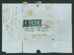 Stamp of Italian States » Sicily » 2 Grana, Plate I » Retouches Sicily 1859 2Gr. plate I, cobalt (cobalto), horizontal pair, position 84-85, the left-hand stamp showing position 84 retouch, together with 10Gr., on 1859 (26 Feb) part entire to Genova, Palermo despatch cds, rating hand