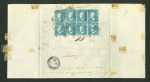 Stamp of Italian States » Sicily » 2 Grana, Plate II » Covers Sicily 1859 2 Gr. plate II, light blue (azzurro chiaro), two horizontal strips of four (position 57 showing retouch) on a large part entire from Messina