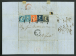 Stamp of Italian States » Sicily » 20 Grana » Covers 1860 (28.5) Folded letter sheet Messina to Napoli, franked 20Gr., 10Gr., 5Gr. and two 2Gr. each with frame cancel, Messina cds at base, arrival backstamp, 10Gr. with just touched margin at top, otherwise all are good to 