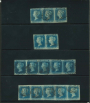 Stamp of Great Britain » 1841 2d Blue 1841 2d blue group of fine used multiples on card