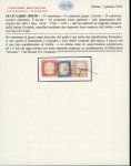 Stamp of Italian States » Sicily » Cancellations (ordered by towns alphabetically) LICATA: Sardinia 10c grey + 20c blue + 40c red (Sass. 14Cd, 15Dc, 16D), all cancelled on a small fragment by an extremely rare oval LICATA in black, minor faults on two, possibly unique 3-colour franking, showpiece.