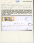 Stamp of Italian States » Sicily » Cancellations (ordered by towns alphabetically) S.CATERINA VILLARMOSA: 1861 Sardinia 10c orange ochre strip of three tied by blue S.CATERINA VILLARMOSA cds on 1863 (18.11) cover
