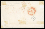 Stamp of Italian States » Sicily » Cancellations (ordered by towns alphabetically) MARITIME MAIL - NAPOLI: "Paechetto a Vap di Sicilia Fuori Vagigi (Boxed, red - P.R3) red boxed cachet tying 2 Gr. light blue, plate I, (Sass. 6a) horizontal pair, position 49-50, to folded letter sheet addressed to Naple