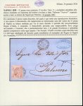 Stamp of Italian States » Sicily » Cancellations (ordered by towns alphabetically) MARITIME MAIL - PALERMO: Naples 10 Gr. light rose, tied by PALERMO/ARRIVO cds, on 1861 (16.6) folded letter sheet