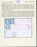Stamp of Italian States » Sicily » Cancellations (ordered by towns alphabetically) CANICATTI: 1859 (29.5) Folded registered letter sheet sent within Palermo, franked 2 Gr. plate I, PA paper (Sass. 6g), three singles from positions 62, 67, 68, showing red oval CANICATTI and similar coloured ASSICURATA a