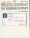 Stamp of Italian States » Sicily » Cancellations (ordered by towns alphabetically) LEONFORTE: 1859 (11.1) Folded lettersheet to Palermo, franked 2 Gr. dark cobalt blue (cobalto scuro) (Sassone 6c), plate I, NA paper, with oval red LEONFORTE (Osf. red - P R3) and arrival cds alongside, a fine and extrem
