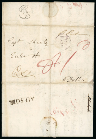 Stamp of Ireland » Pre-Stamp Postal History » Independant Post Office Period - 1784-1831 1744-1816 Fifteen covers, one front and a document mounted on album page, showing a range of various markings incl. MID DAY IN straight-line, crowned oval TO BE DELIVERED FREE in red, early straight-line datstamps, crown