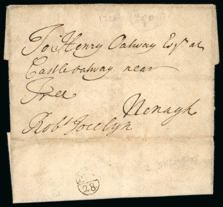 Stamp of Ireland » Pre-Stamp Postal History » Early Period - 1657-1784 1719-1781 Bishop mkgs: Twenty-one covers mounted on album page, showing a range of various different-sized Bishop mkgs in black, including the marking composed on two segments, mixed to fine (21).