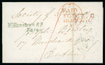 Stamp of Ireland » Postal History (Arranged alphabetically by County) Meath: 1765-1859 Attractive group of forty-one covers or part covers mounted on album pages, showing an array of postal markings including mileage mkgs in black NAVAN/23 and NAVAN/24 (8), NOBBER/33, OLDCASTLE/41, SLANE/3