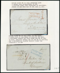 Stamp of Ireland » Postal History (Arranged alphabetically by County) Antrim - Ballymena: 1835-1847 Five folded entires, four showing attractive boxed PAID AT/BALLYMENA in red and blue, plus BALLYMENA/PENNY POST, a fine group (5)