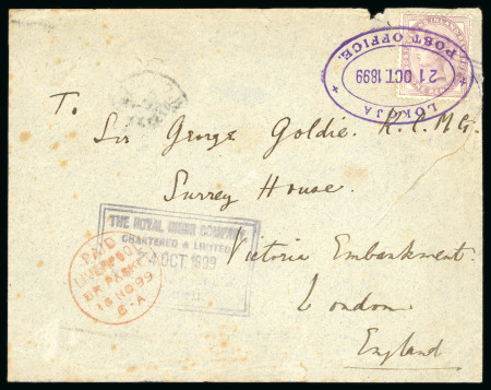 Stamp of Nigerias » Niger Company Territories Lokoja: 1899 (Oct 21) envelope to England with GB 1881 1d lilac tied by superb "LOKOJA / POST OFFICE" oval ds