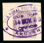 Stamp of Nigerias » Niger Company Territories Cancellations: Group of cancels on piece or on single stamps incl. Abutshi Customs on 1d on piece