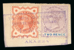 Stamp of Nigerias » Niger Company Territories Cancellations: Group of cancels on piece or on single stamps incl. Abutshi Customs on 1d on piece