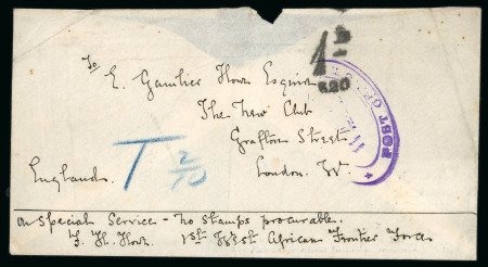 Stamp of Nigerias » West Africa Field Force Mail 1899 (Aug 11) envelope to England endorsed "On Special Service - no stamps procurable"