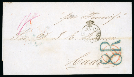 Stamp of Great Britain » British Post Offices Abroad » Crown Circle Handstamps Argentina 1855 Buenos Aires entire to Cadiz via Canary Islands