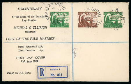 Stamp of Ireland » 1922-49 Dublin Government Printing Works Issues 1944 O’Cleirigh complete set of two, tied on a registered