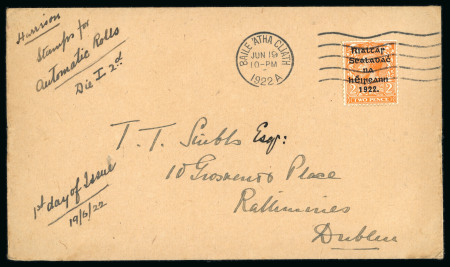Stamp of Ireland » 1922 (Jun) Harrison Coils Overprints  (T20-T24) 2d orange, die I, neatly tied by wavy line cancel and