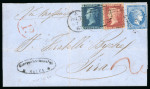Stamp of Malta 1862 (Nov 30) wrapper from Malta to Syros with GB 1d red "star" and 2d pl.9 tied by Malta "A25" duplexes in mixed franking with Greece large Hermes Head 20l