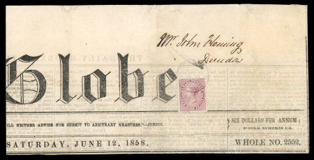 Stamp of Canada » Colony of Canada » Regular Uses of the Issued Stamps including Special Features of the Issued Stamps on Cover 1851 ½d Deep Rose on Masthead of The Globe½d deep rose,