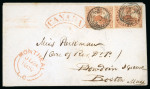 Stamp of Canada » Colony of Canada » Regular Uses of the Issued Stamps including Special Features of the Issued Stamps on Cover 1851 3d Orange-Vermilion, Horizontal Pair on Cover