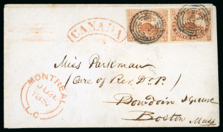 Stamp of Canada » Colony of Canada » Regular Uses of the Issued Stamps including Special Features of the Issued Stamps on Cover 1851 3d Orange-Vermilion, Horizontal Pair on Cover