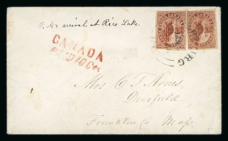 Stamp of Canada » Colony of Canada » Regular Uses of the Issued Stamps including Special Features of the Issued Stamps on Cover 1852–57 Mixed 3d Franking Cover to USA3d orange-red