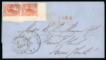 Stamp of Canada » Colony of Canada » Regular Uses of the Issued Stamps including Special Features of the Issued Stamps on Cover 1852–57 3d Deep Red, Unique Partial Gutter Pair on